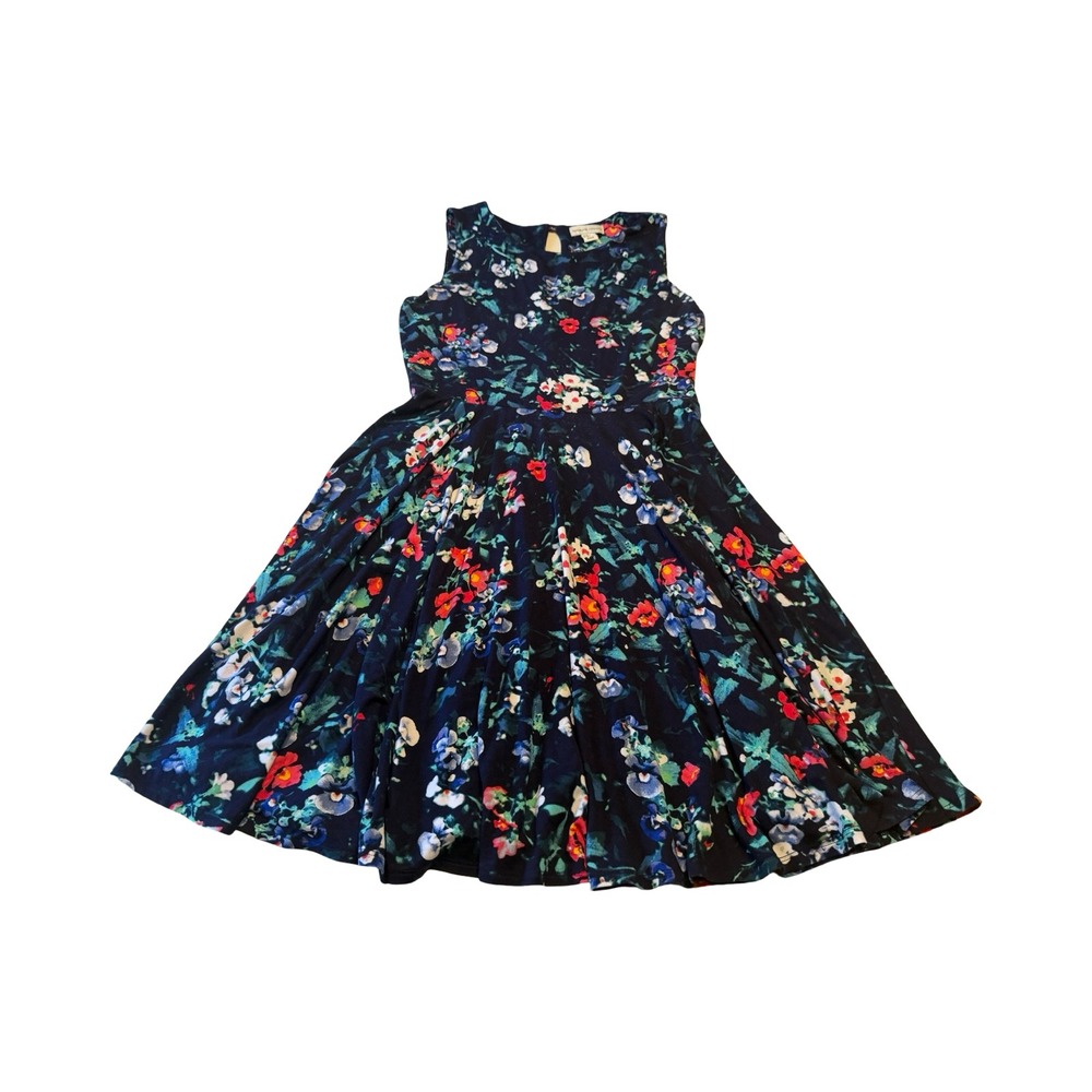 Adrienne Vittadini Womens Navy Floral Fit and Flare Dress Sleeveless Medium